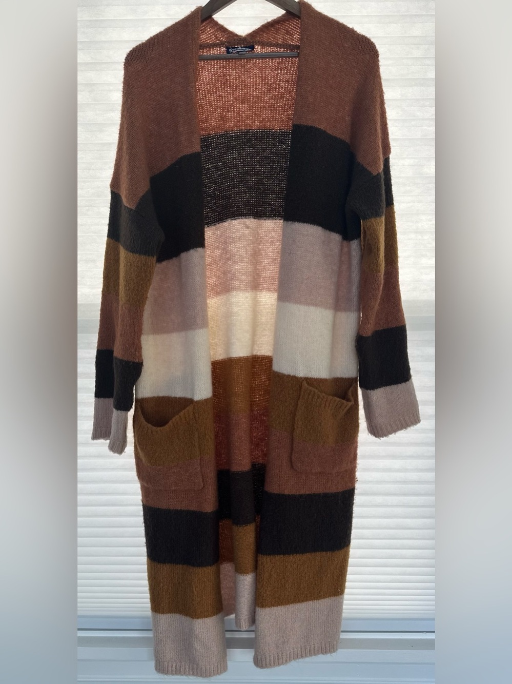 Freshman 1996 Long Striped Duster Cardigan Open Front Size Large